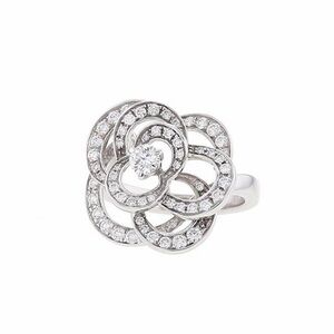 Chanel Fil de Camelia 18K White Gold Ring With Diamonds 50 mm
